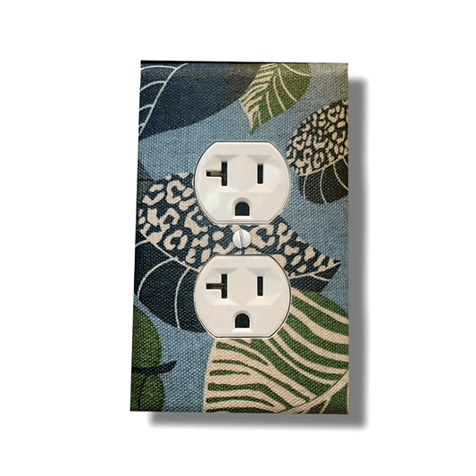 Blue and Green Leaves Fabric Light Switch & Outlet Covers - Kustom Kreationz by Kila