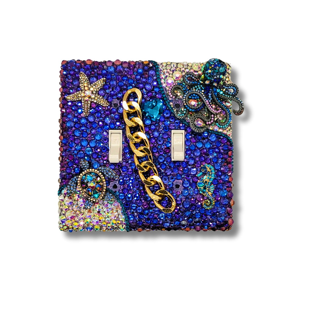 Luxury Purple Seascape Switch Cover | Handmade Rhinestone Wall Art