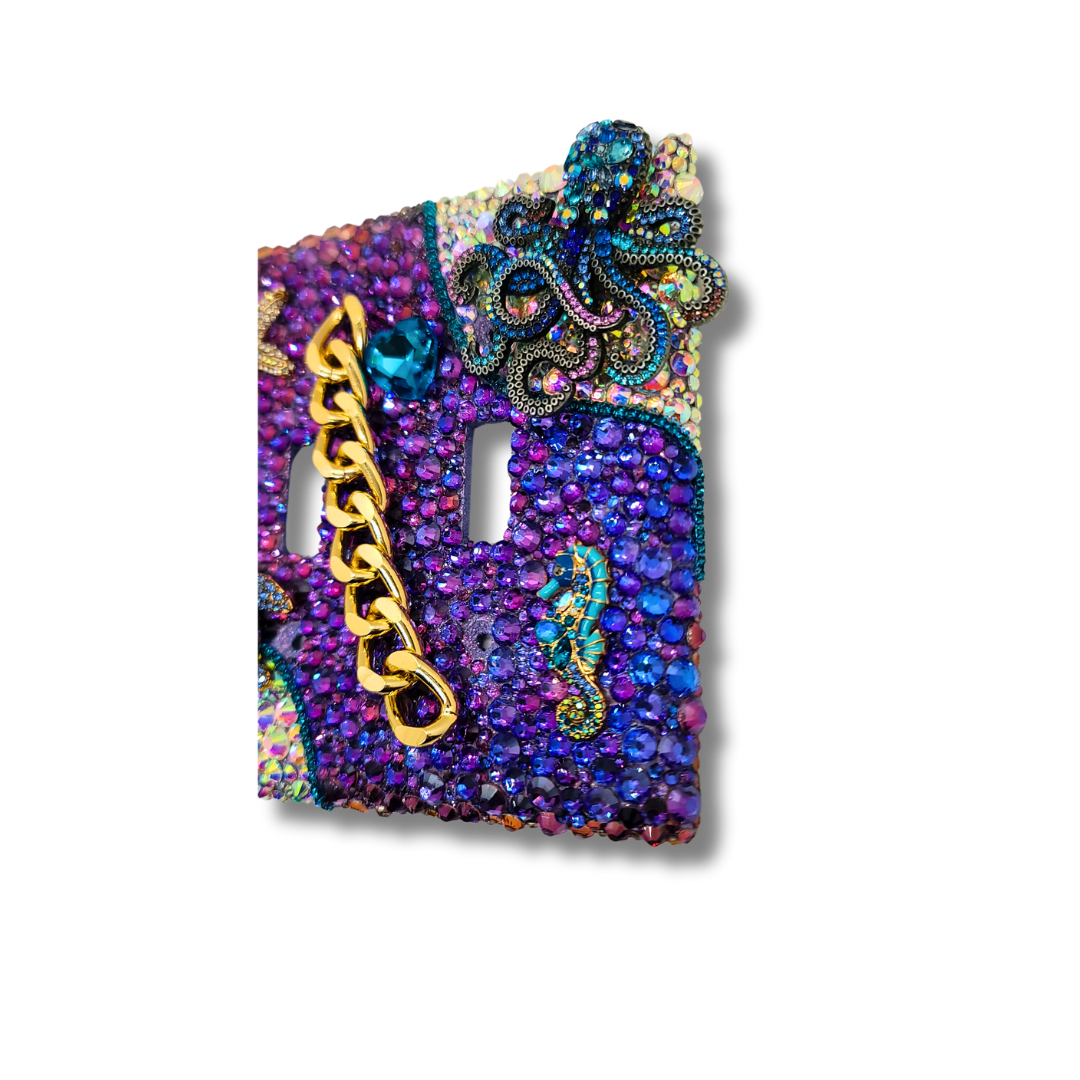 Luxury Purple Seascape Switch Cover | Handmade Rhinestone Wall Art