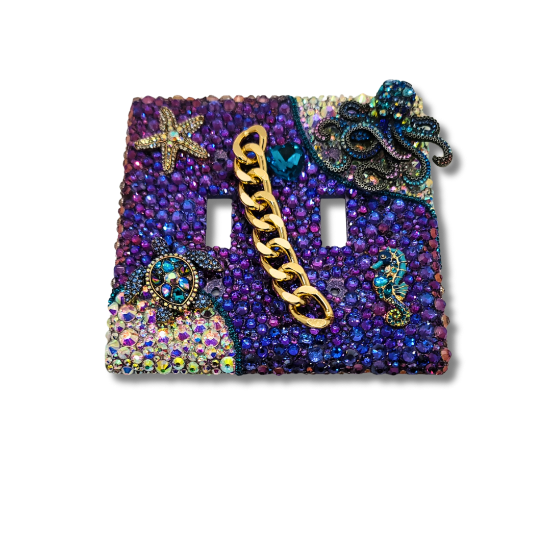 Luxury Purple Seascape Switch Cover | Handmade Rhinestone Wall Art