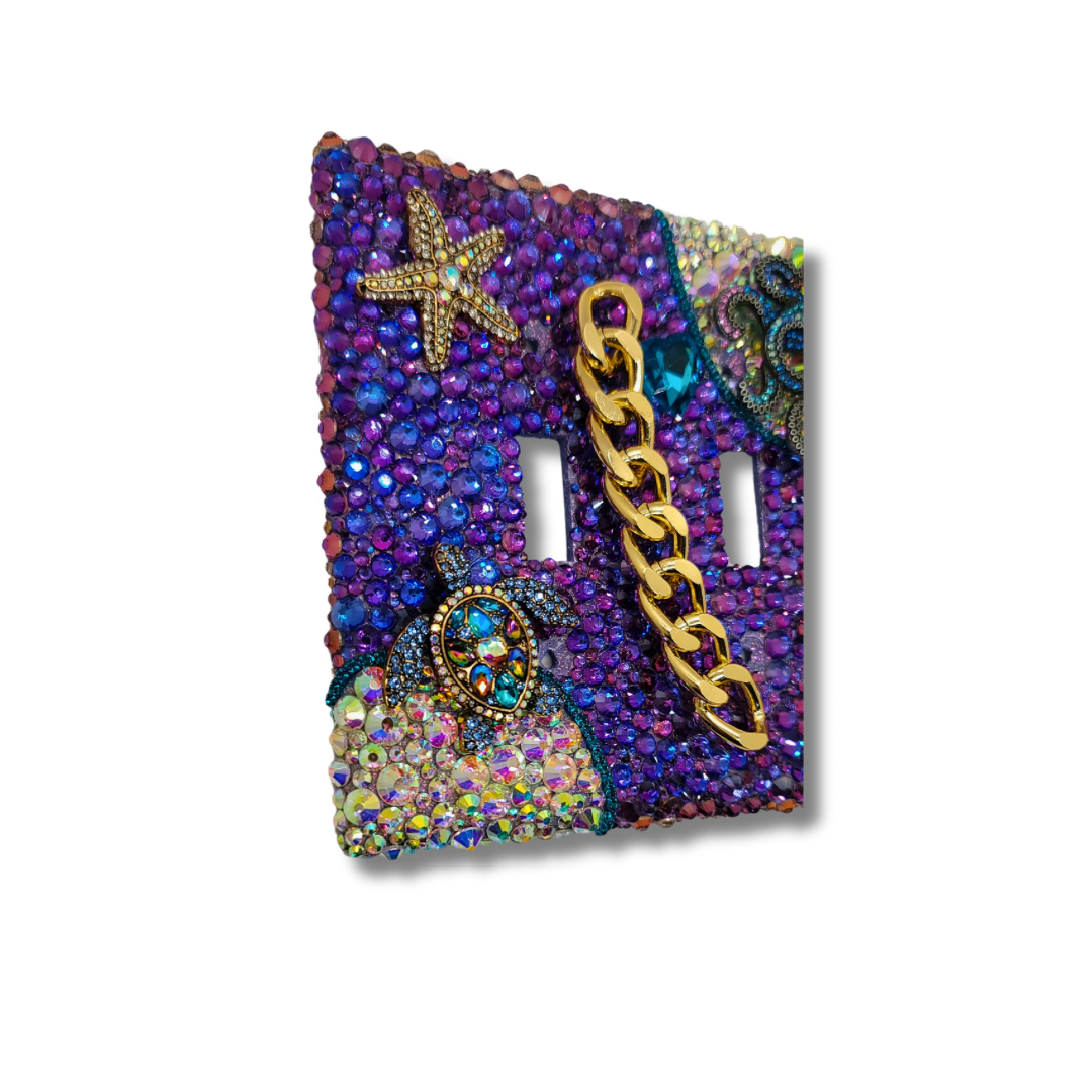 Luxury Purple Seascape Switch Cover | Handmade Rhinestone Wall Art