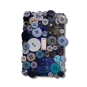 Ocean depths button treasure decorative switch plate with vintage buttons in navy, teal, slate blue, silver and periwinkle tones, handmade by Black-owned Kustom Kreationz by Kila