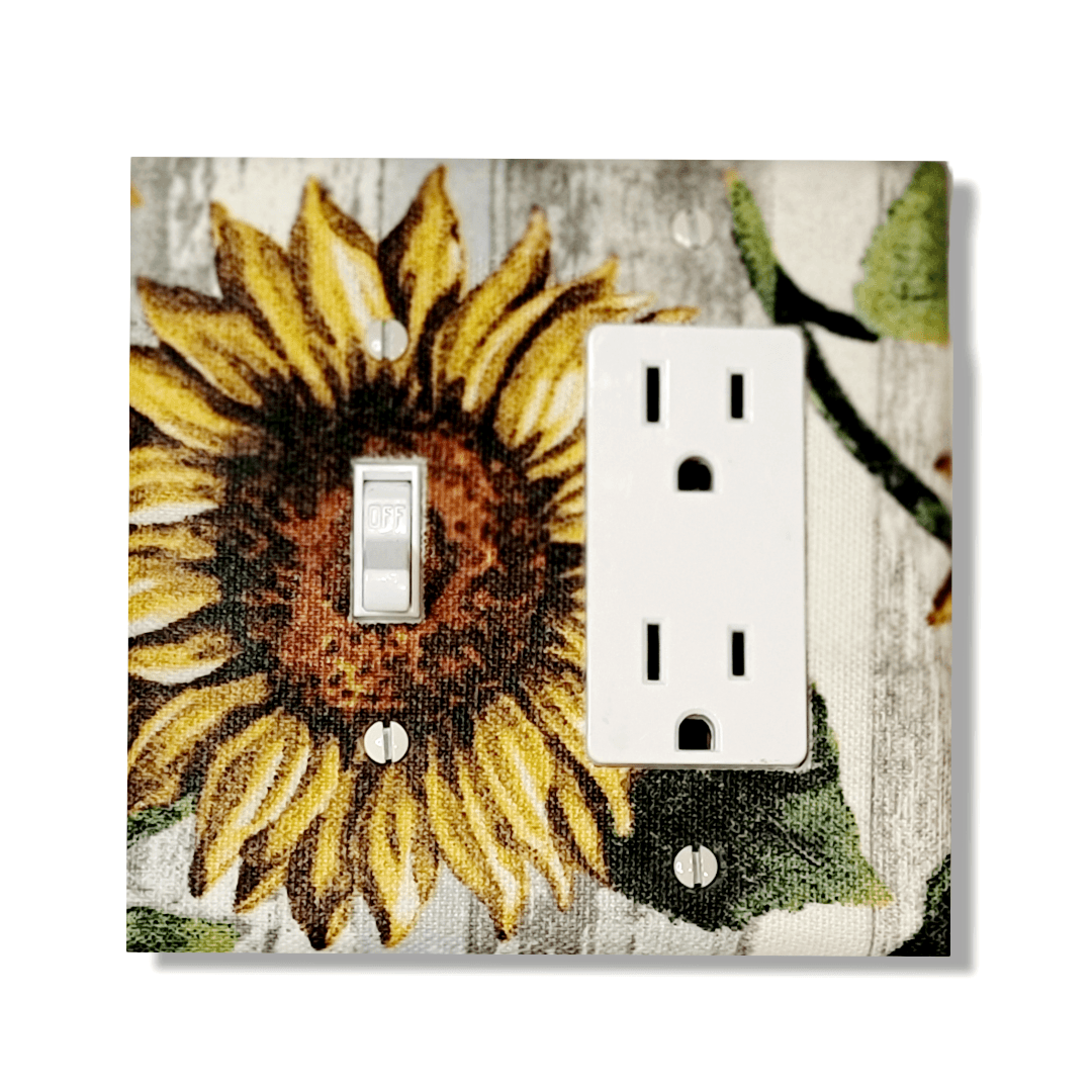 Golden Sunflower Fabric Light Switch | Wall Plate | Outlet Covers | Toggle | Switchplate - Kustom Kreationz by Kila