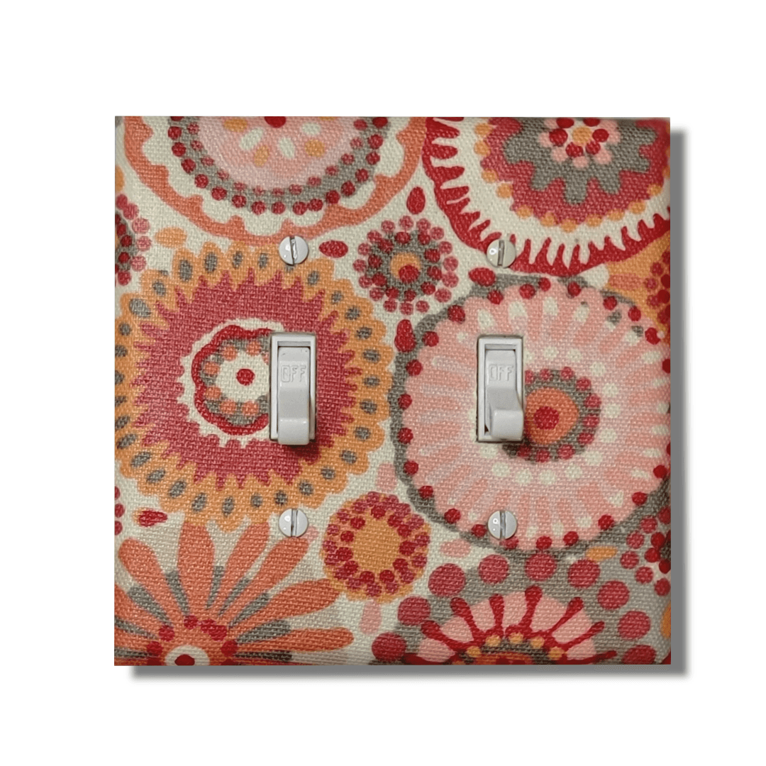 Freestyle Coral & Pink Dots Circles Fabric Light Switch | Wall Plate | Outlet Covers | Toggle | Switchplate - Kustom Kreationz by Kila