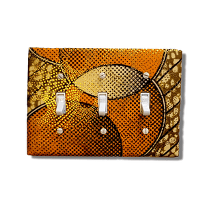 Triple Light switch Cover with Orange Beige Brown Fabric with Gold and Brown Dots - Kustom Kreationz by Kila