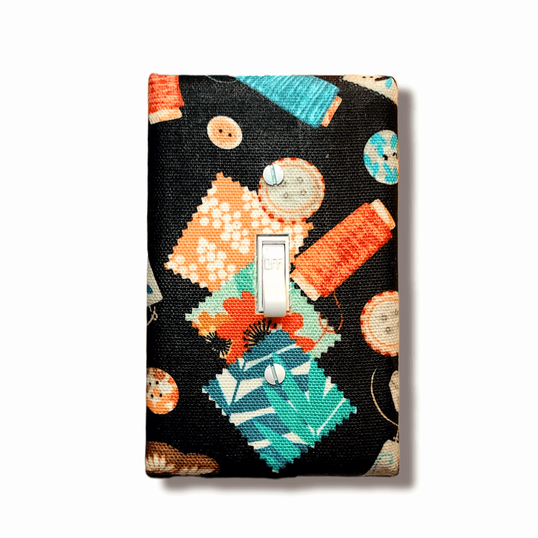 Black Sewing Kit Fabric Light Switch | Wall Plate | Outlet Covers | Toggle | Switchplate - Kustom Kreationz by Kila