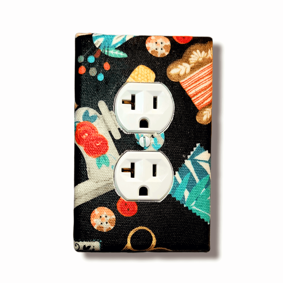 Black Sewing Kit Fabric Light Switch | Wall Plate | Outlet Covers | Toggle | Switchplate - Kustom Kreationz by Kila