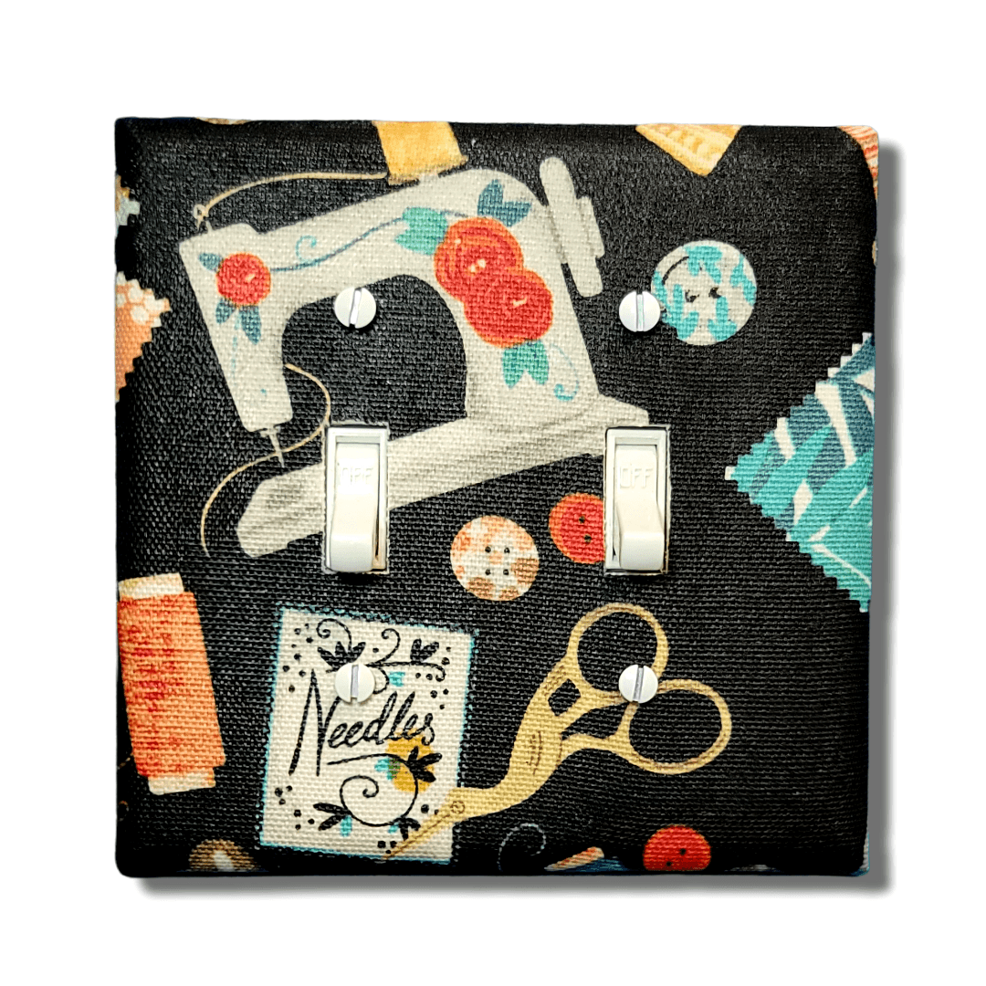 Black Sewing Kit Fabric Light Switch | Wall Plate | Outlet Covers | Toggle | Switchplate - Kustom Kreationz by Kila