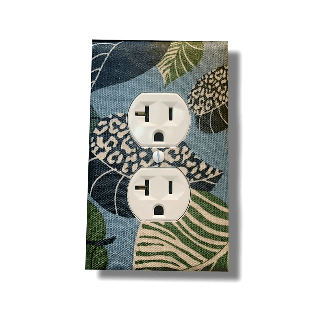Blue and Green Leaves Fabric Light Switch & Outlet Covers - Kustom Kreationz by Kila