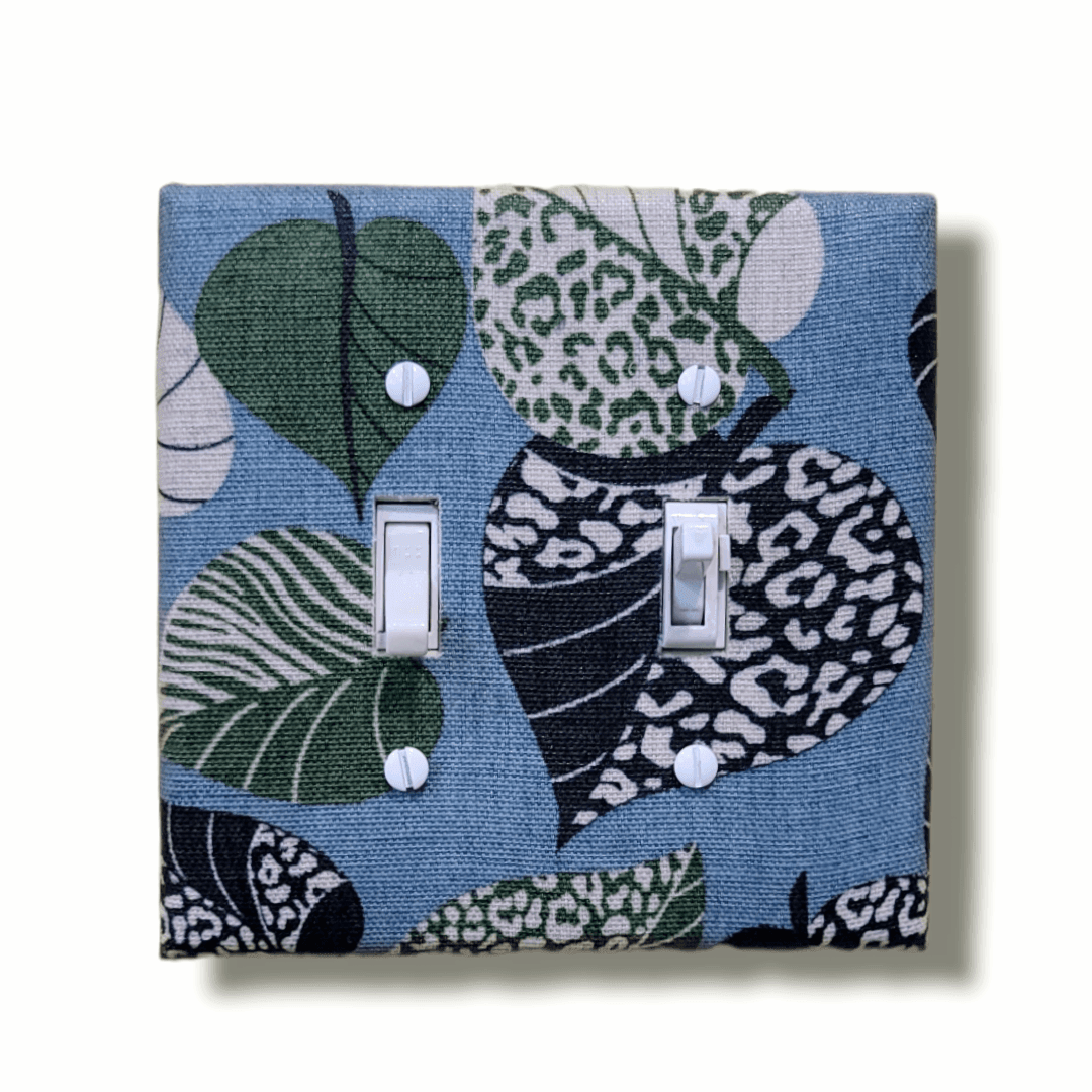 Blue and Green Leaves Fabric Light Switch & Outlet Covers - Kustom Kreationz by Kila