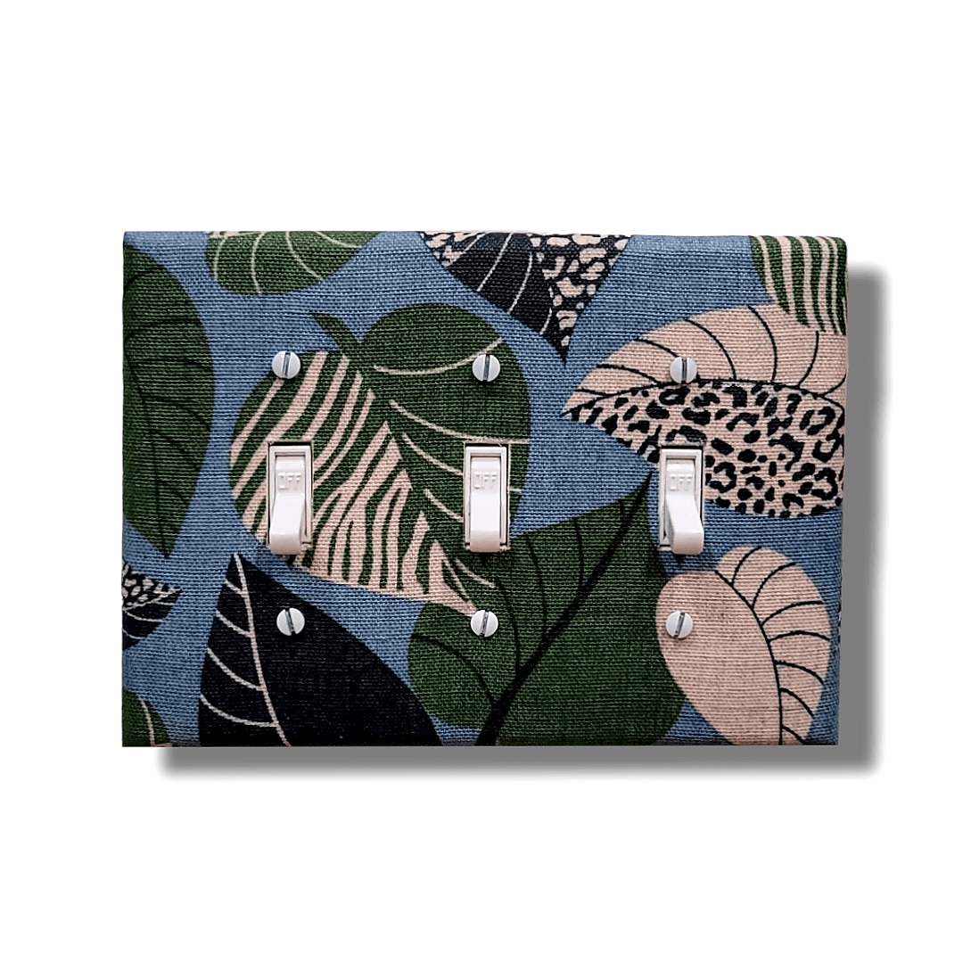 Blue and Green Leaves Fabric Light Switch & Outlet Covers - Kustom Kreationz by Kila