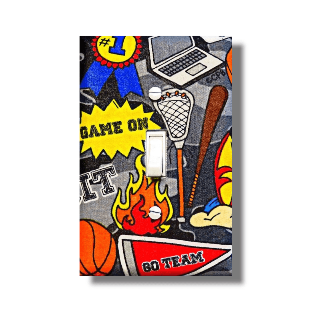 Blue Sports Fabric Light Switch | Wall Plate | Outlet Covers | Toggle | Switchplate - Kustom Kreationz by Kila