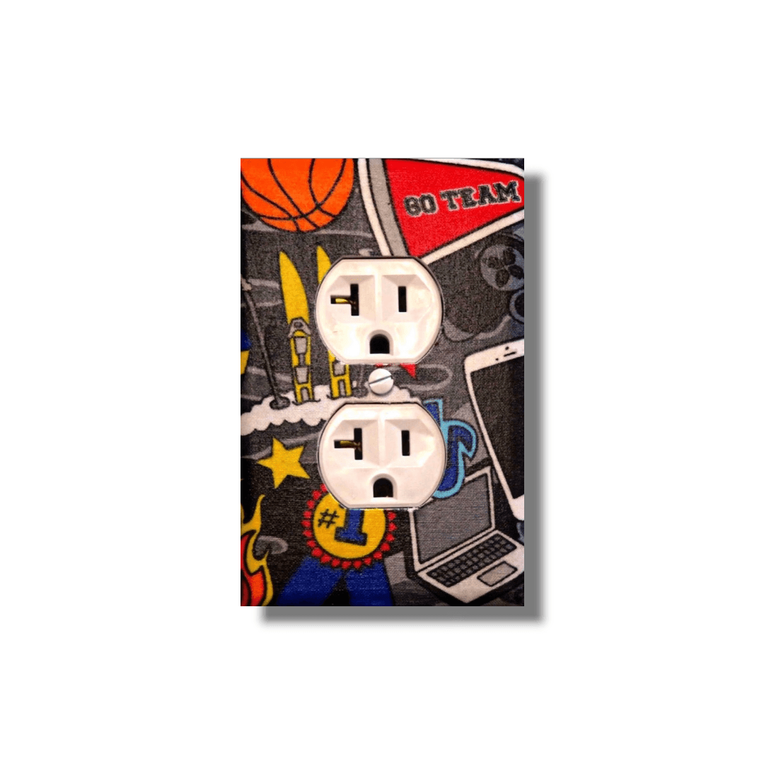 Blue Sports Fabric Light Switch | Wall Plate | Outlet Covers | Toggle | Switchplate - Kustom Kreationz by Kila