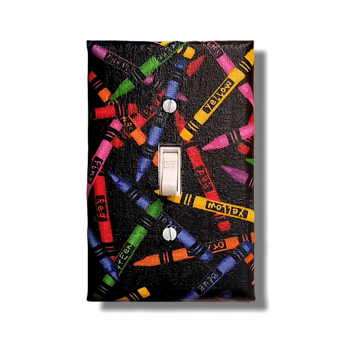 Colorful Crayons Fabric Light Switch | Wall Plate | Outlet Covers | Toggle | Switchplate - Kustom Kreationz by Kila