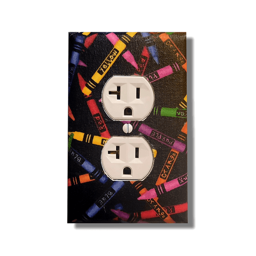 Colorful Crayons Fabric Light Switch | Wall Plate | Outlet Covers | Toggle | Switchplate - Kustom Kreationz by Kila