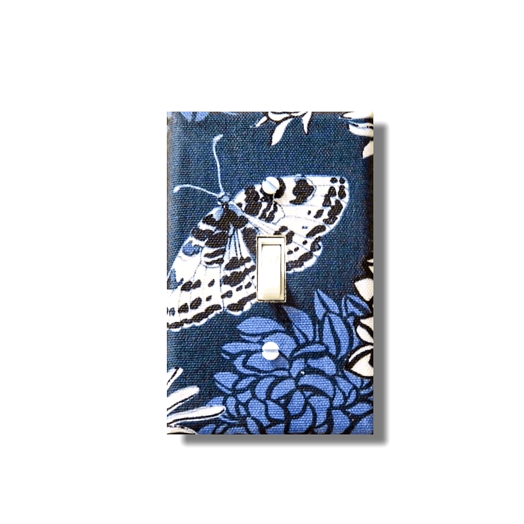 Floral Blue Fabric Light Switch | Wall Plate | Outlet Covers | Toggle | Switchplate - Kustom Kreationz by Kila