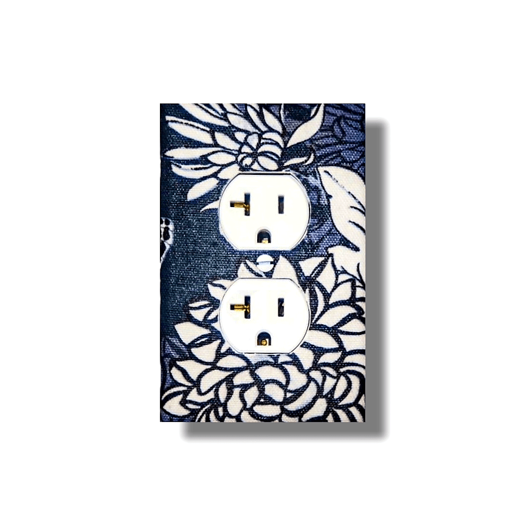 Floral Blue Fabric Light Switch | Wall Plate | Outlet Covers | Toggle | Switchplate - Kustom Kreationz by Kila