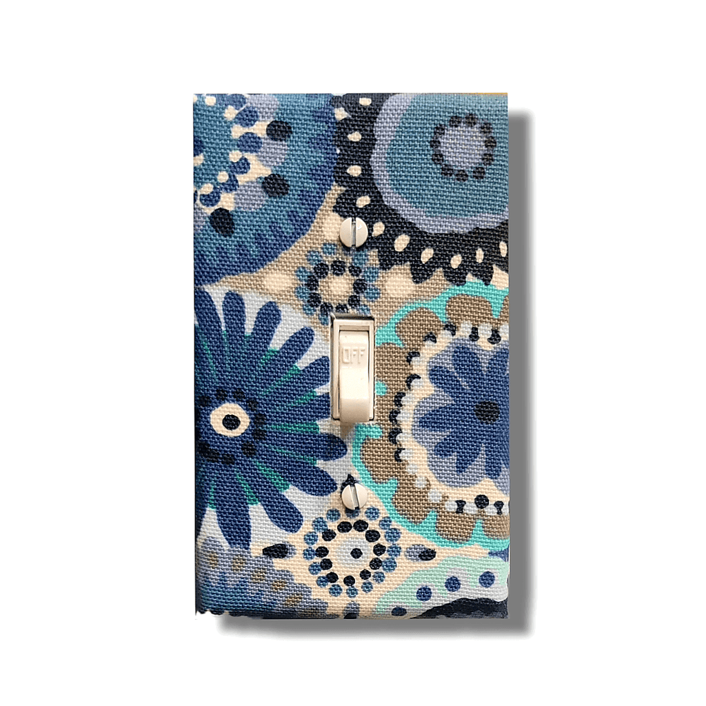 Freestyle Blue Dots, Flowers, and Circles Fabric Light Switch | Wall Plate | Outlet Covers | Toggle | Switchplate - Kustom Kreationz by Kila