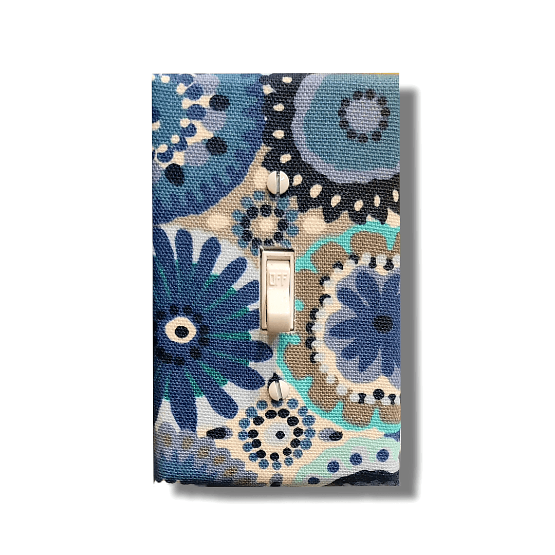 Freestyle Blue Dots, Flowers, and Circles Fabric Light Switch | Wall Plate | Outlet Covers | Toggle | Switchplate - Kustom Kreationz by Kila