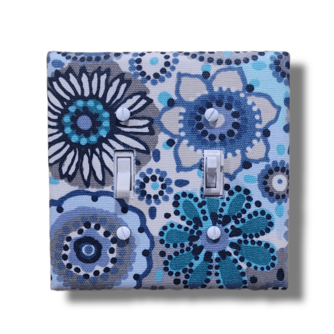 Freestyle Blue Dots, Flowers, and Circles Fabric Light Switch | Wall Plate | Outlet Covers | Toggle | Switchplate - Kustom Kreationz by Kila
