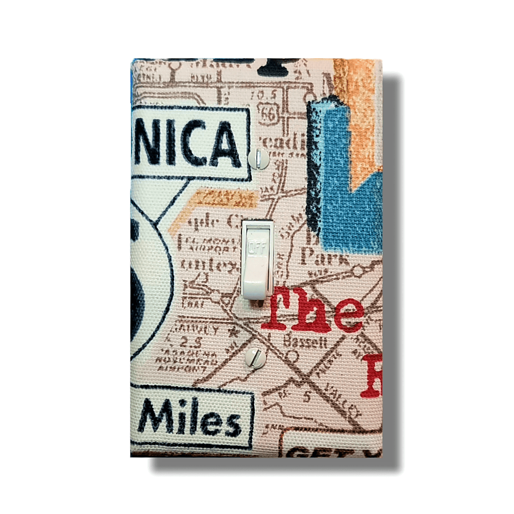 Map to your heart! Multi Print Road Maps Fabric Light Switch | Wall Pl ...