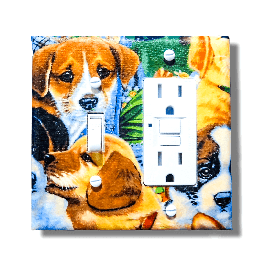 Puppy Love Fabric Light Switch | Wall Plate | Outlet Covers | Toggle | Switchplate - Kustom Kreationz by Kila