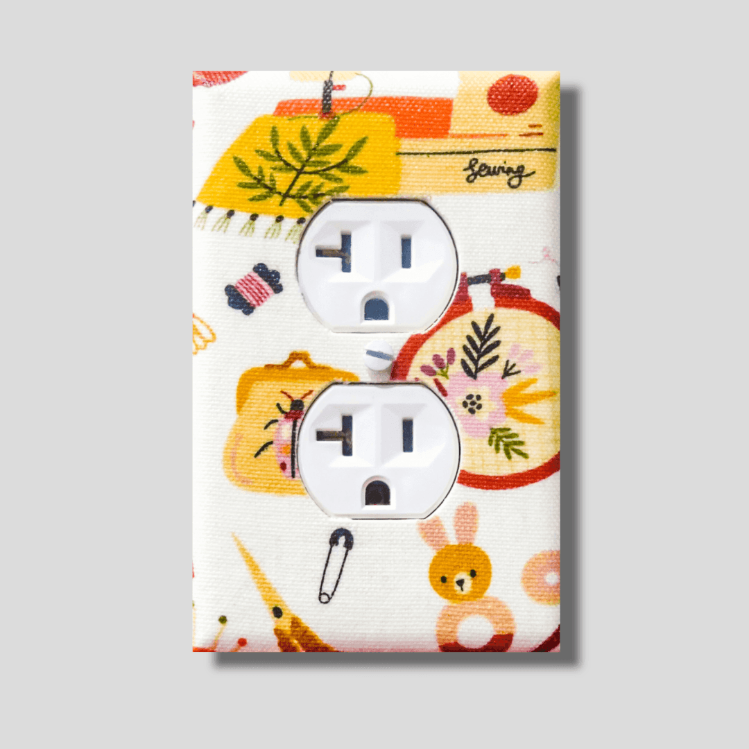 Sewing Kit - Off White Fabric Light Switch | Wall Plate | Outlet Covers | Toggle | Switchplate - Kustom Kreationz by Kila