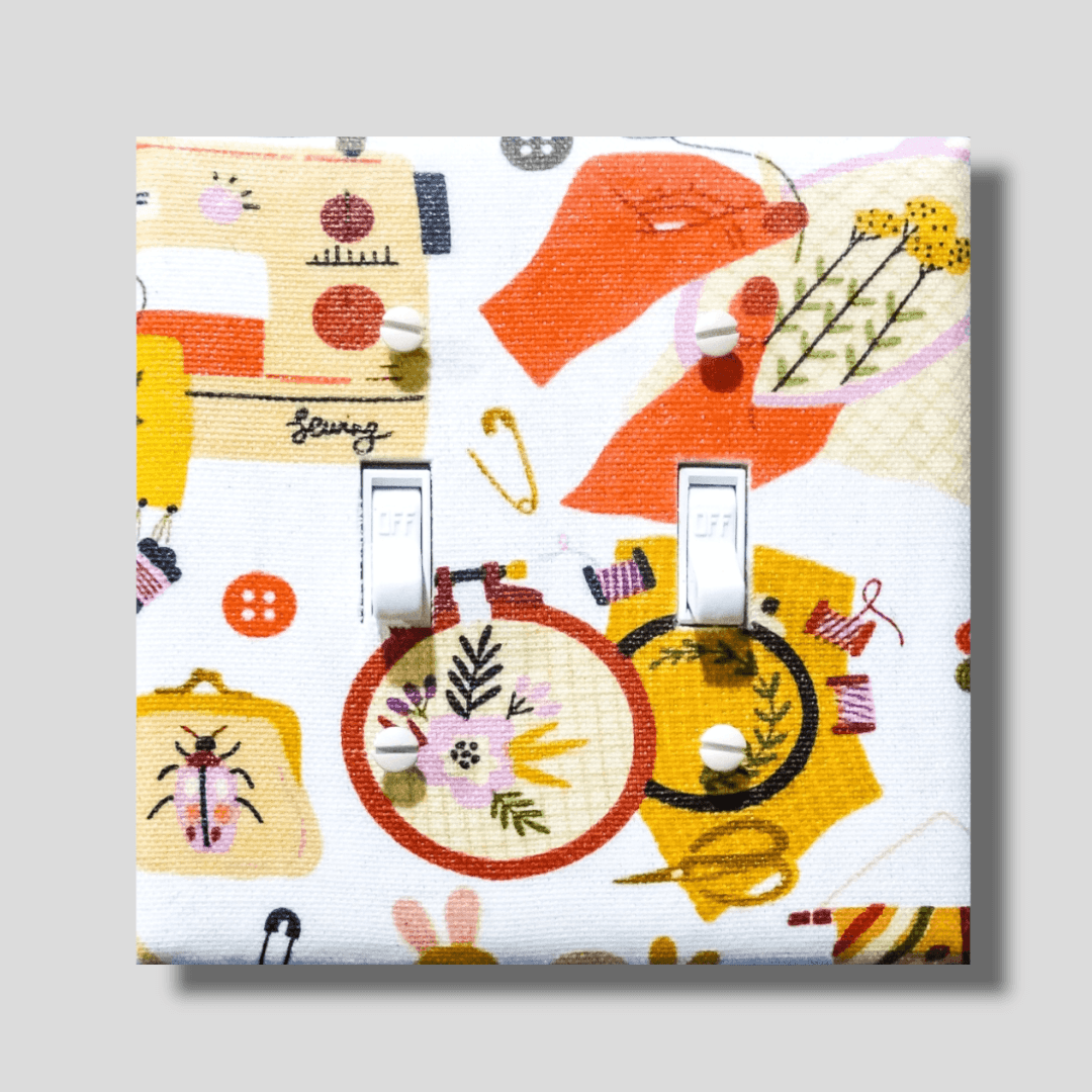 Sewing Kit - Off White Fabric Light Switch | Wall Plate | Outlet Covers | Toggle | Switchplate - Kustom Kreationz by Kila