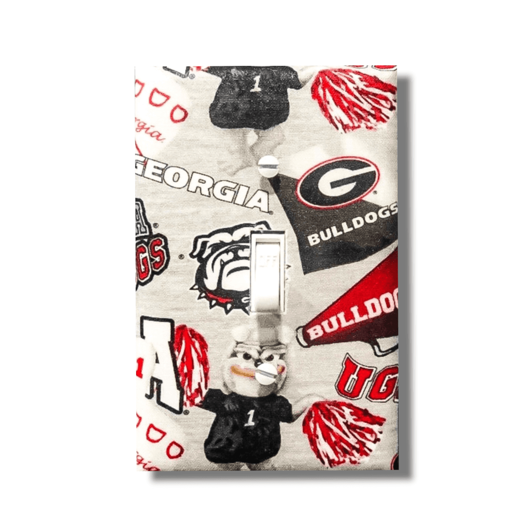 UGA Georgia Bulldogs | Fabric Switchplate | Double Lightswitch| Outlet Cover | Wall Art - Kustom Kreationz by Kila