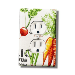 White Vintage Harvest Vegetables  Fabric Light Switch | Wall Plate | Outlet Covers | Toggle | Switchplate - Kustom Kreationz by Kila